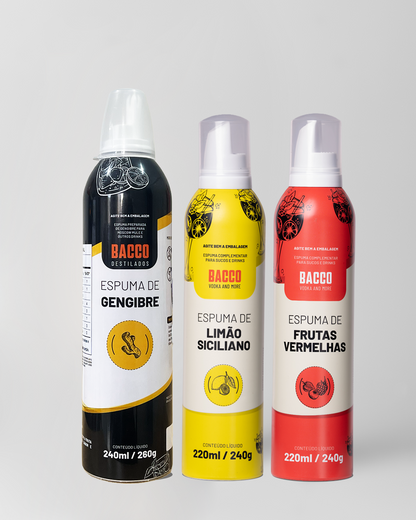 KIT ESPUMAS: gengibre 240ml + limão siciliano 220ml + frutas vermelhas 220ml